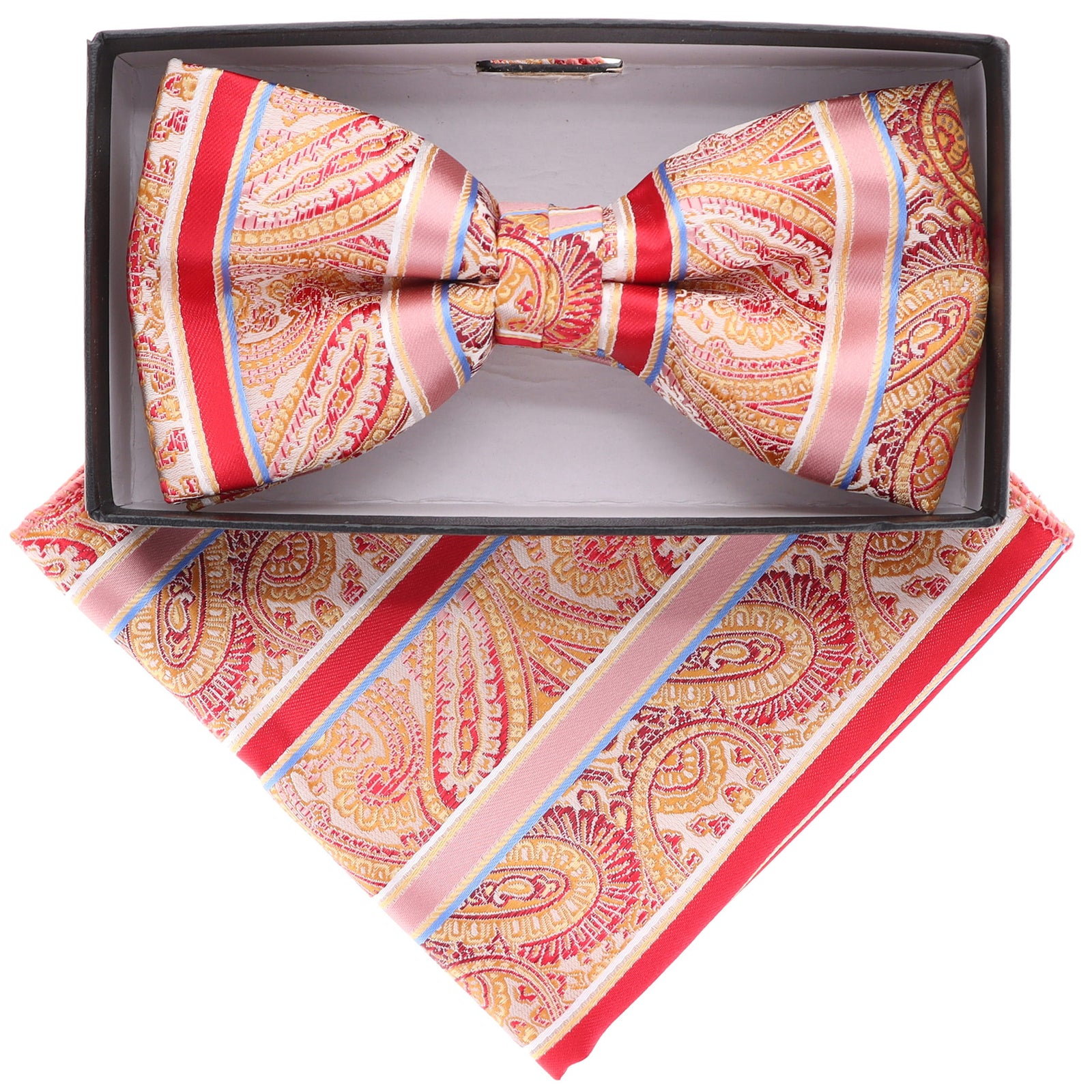 Vittorio Farina Men's Paisley Design Satin Bow Tie & Pocket Square in Gift Box