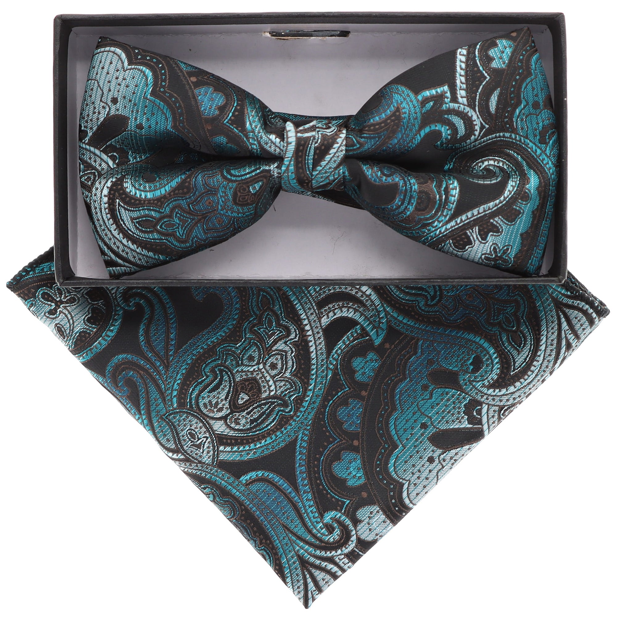 Vittorio Farina Men's Paisley Design Satin Bow Tie & Pocket Square in Gift Box