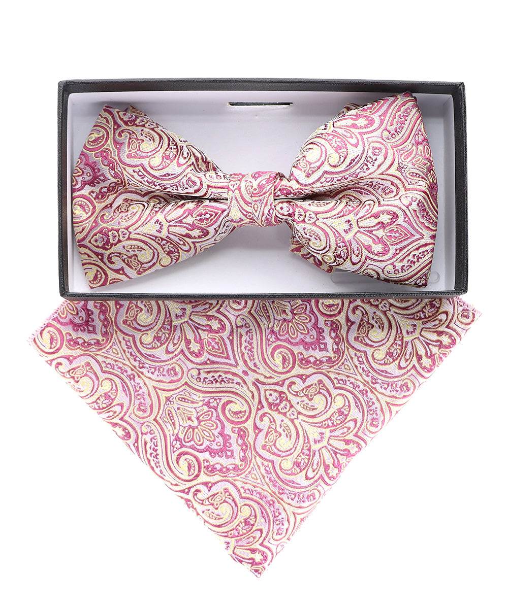 Vittorio Farina Men's Paisley Design Satin Bow Tie & Pocket Square in Gift Box