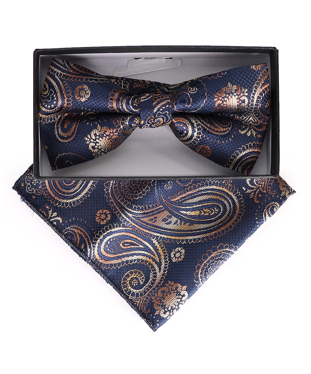 Vittorio Farina Men's Paisley Design Satin Bow Tie & Pocket Square in Gift Box