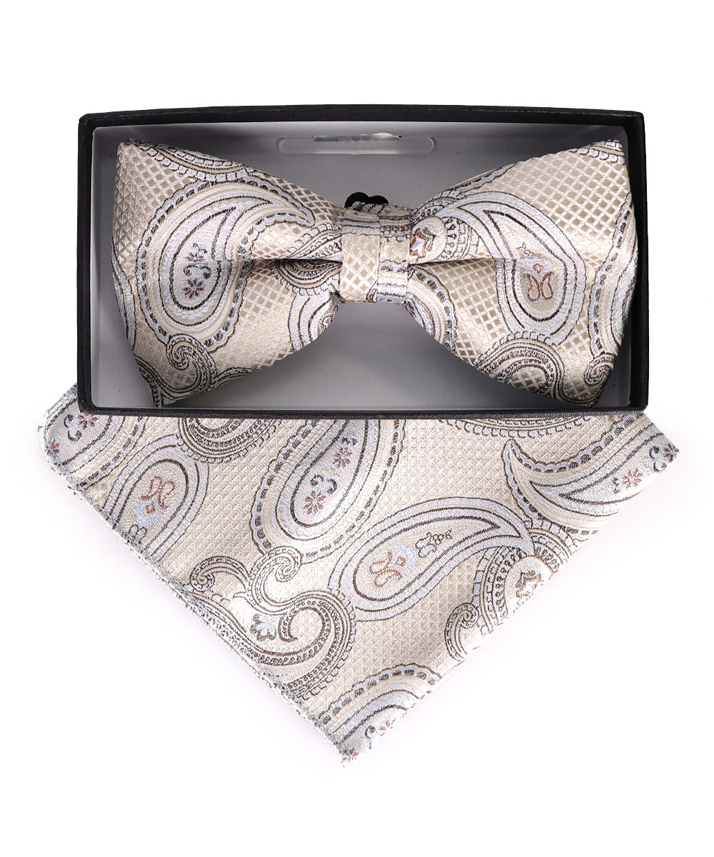 Vittorio Farina Men's Paisley Design Satin Bow Tie & Pocket Square in Gift Box