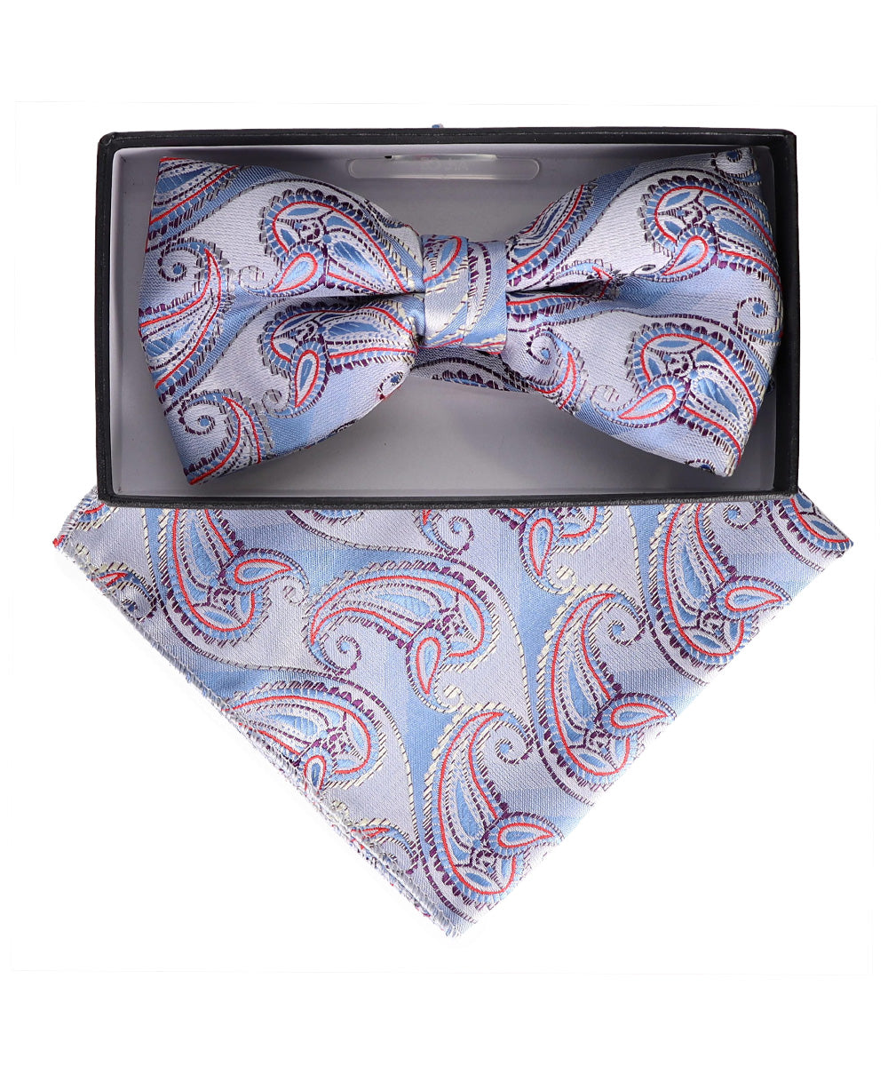 Vittorio Farina Men's Paisley Design Satin Bow Tie & Pocket Square in Gift Box