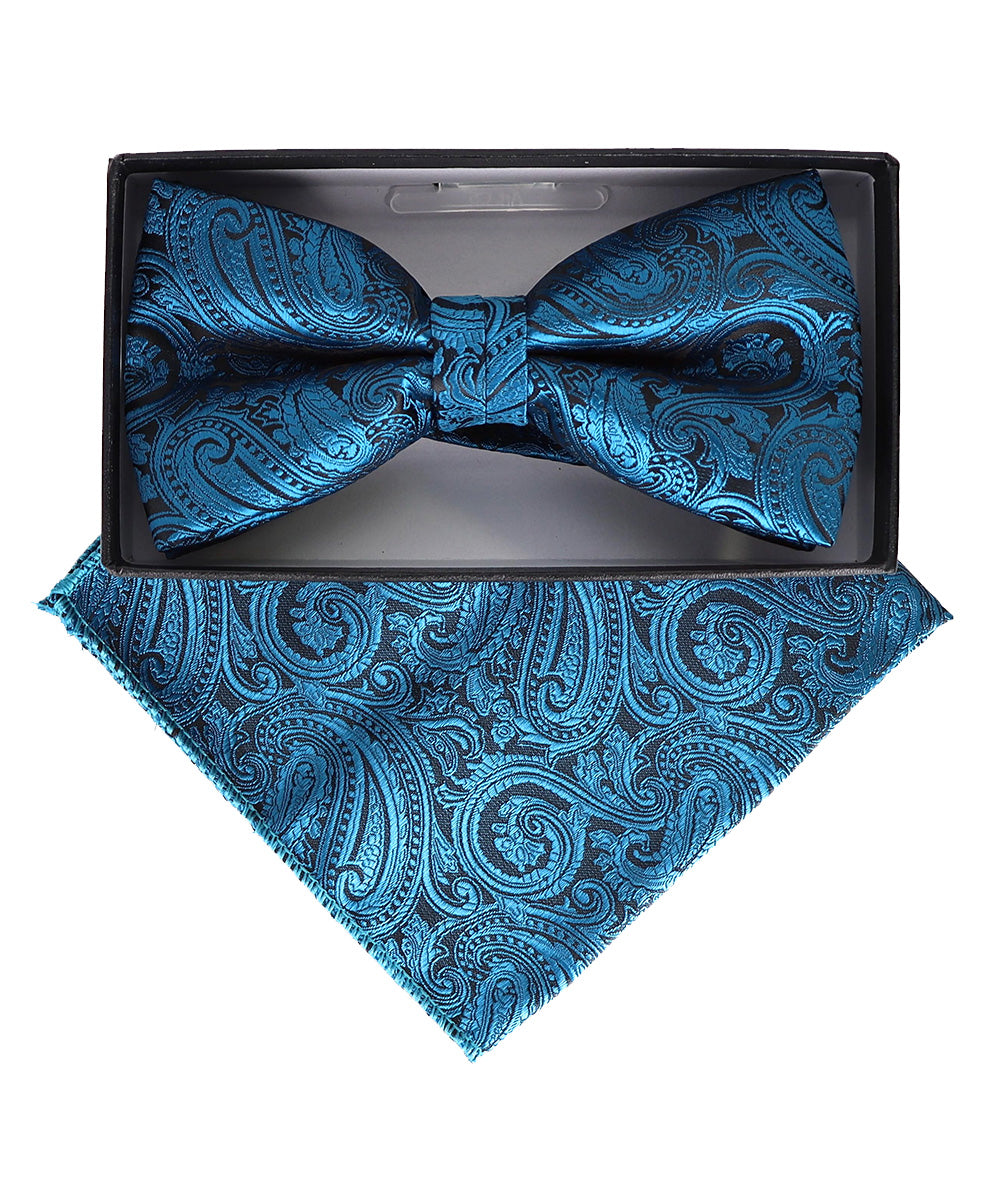 Vittorio Farina Men's Paisley Design Satin Bow Tie & Pocket Square in Gift Box