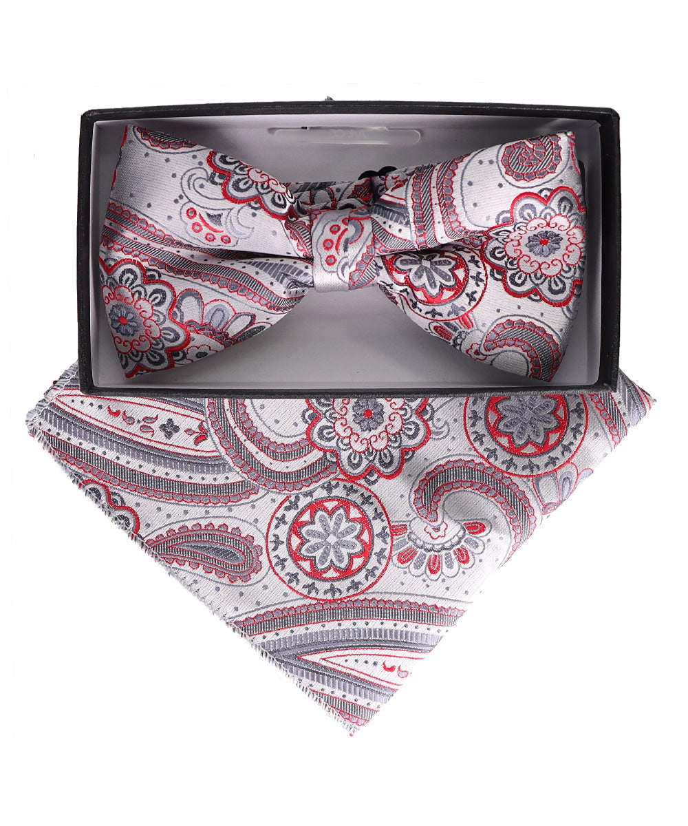 Vittorio Farina Men's Paisley Design Satin Bow Tie & Pocket Square in Gift Box