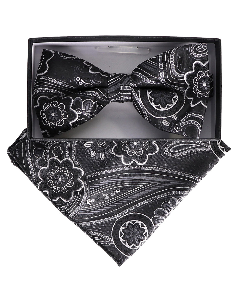 Vittorio Farina Men's Paisley Design Satin Bow Tie & Pocket Square in Gift Box