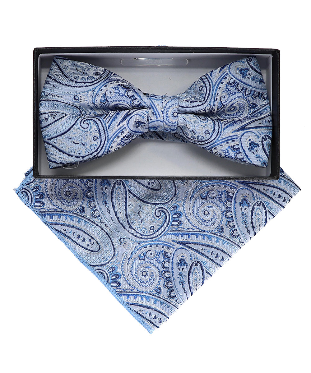 Vittorio Farina Men's Paisley Design Satin Bow Tie & Pocket Square in Gift Box