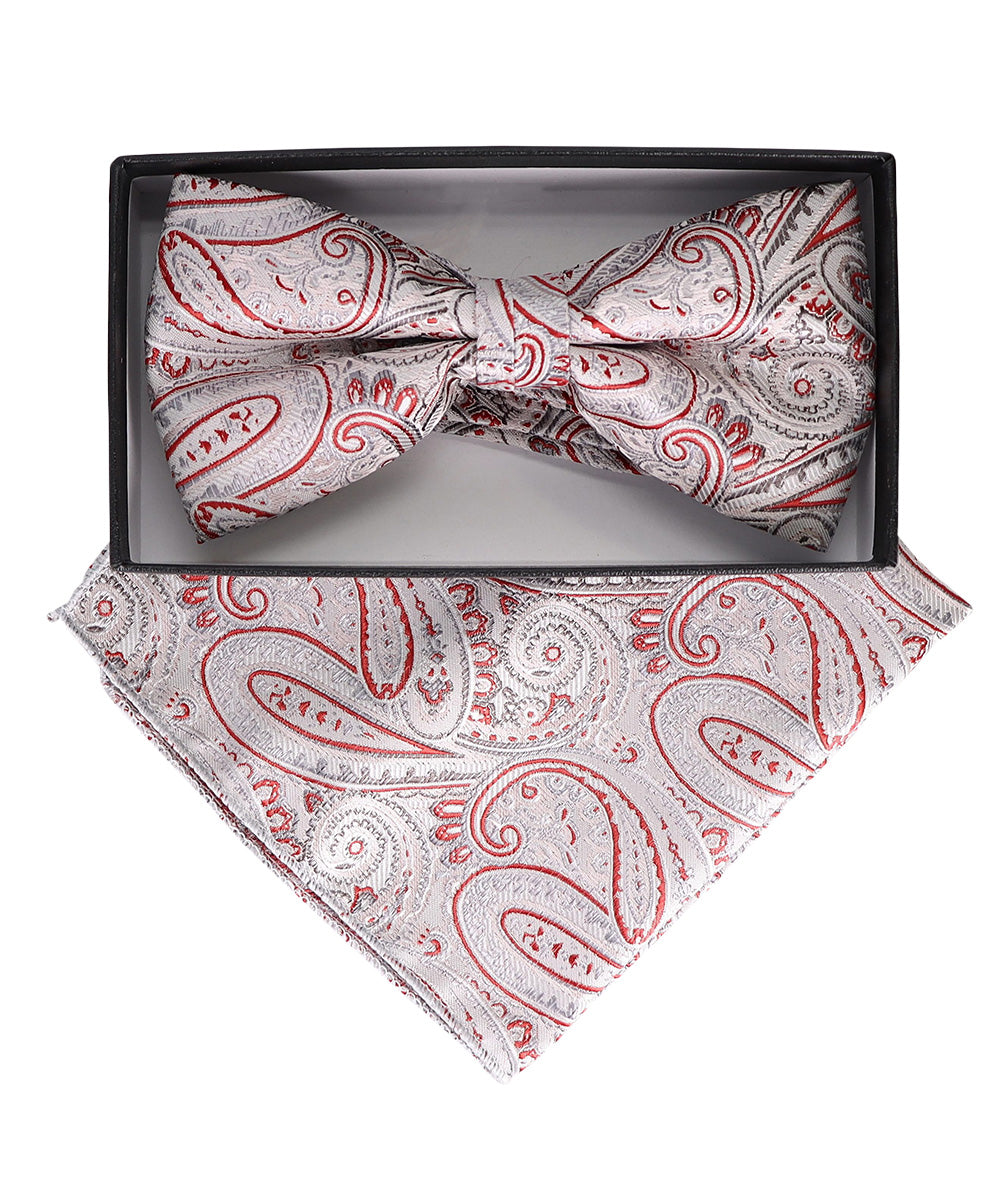 Vittorio Farina Men's Paisley Design Satin Bow Tie & Pocket Square in Gift Box