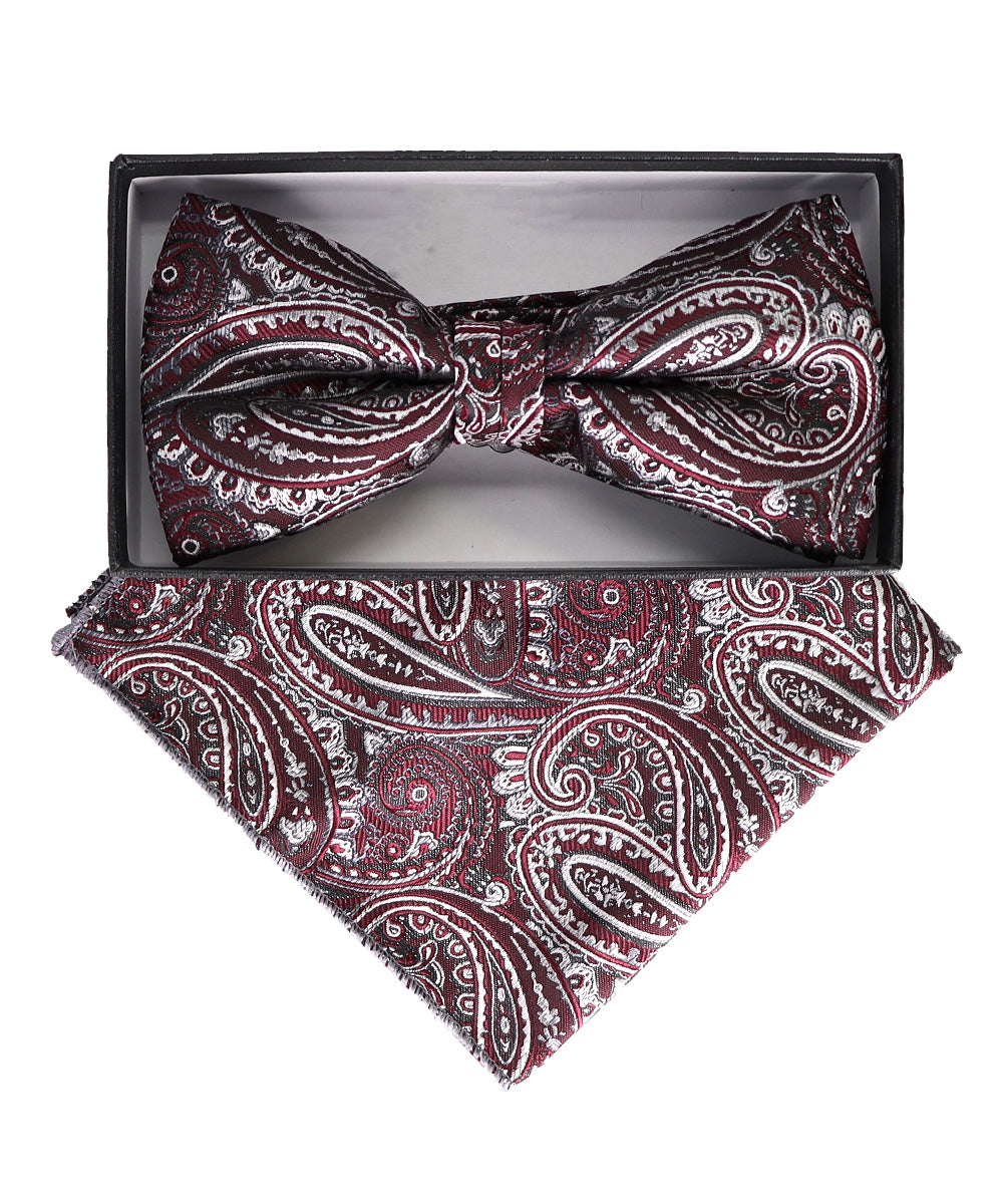 Vittorio Farina Men's Paisley Design Satin Bow Tie & Pocket Square in Gift Box