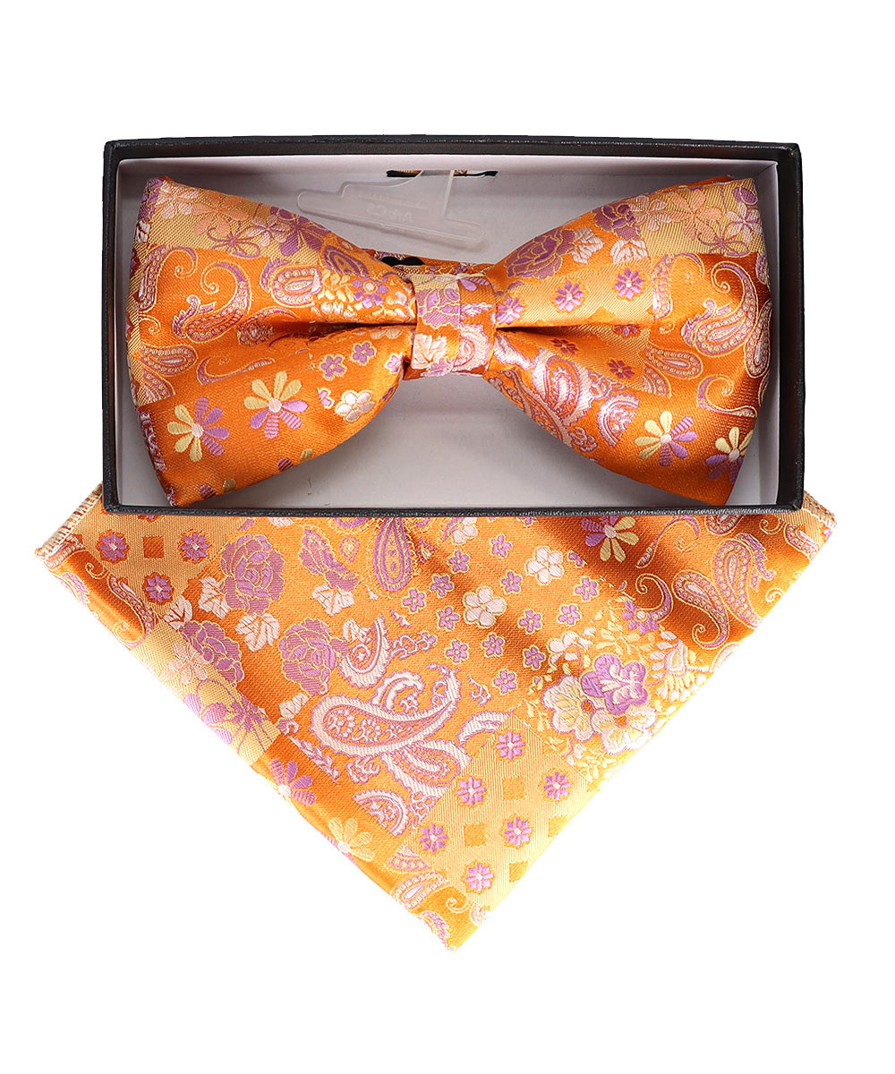 Vittorio Farina Men's Paisley Design Satin Bow Tie & Pocket Square in Gift Box