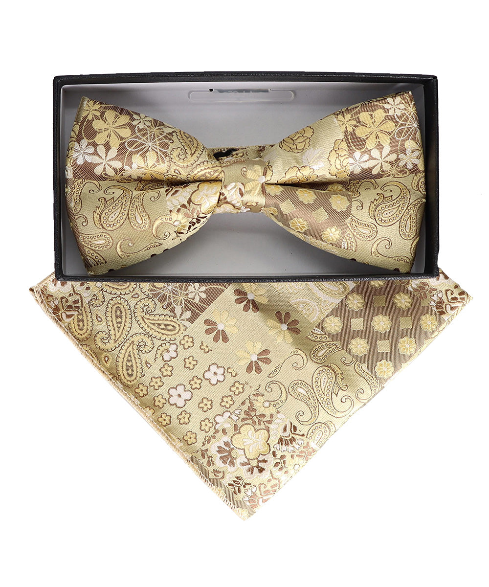 Vittorio Farina Men's Paisley Design Satin Bow Tie & Pocket Square in Gift Box