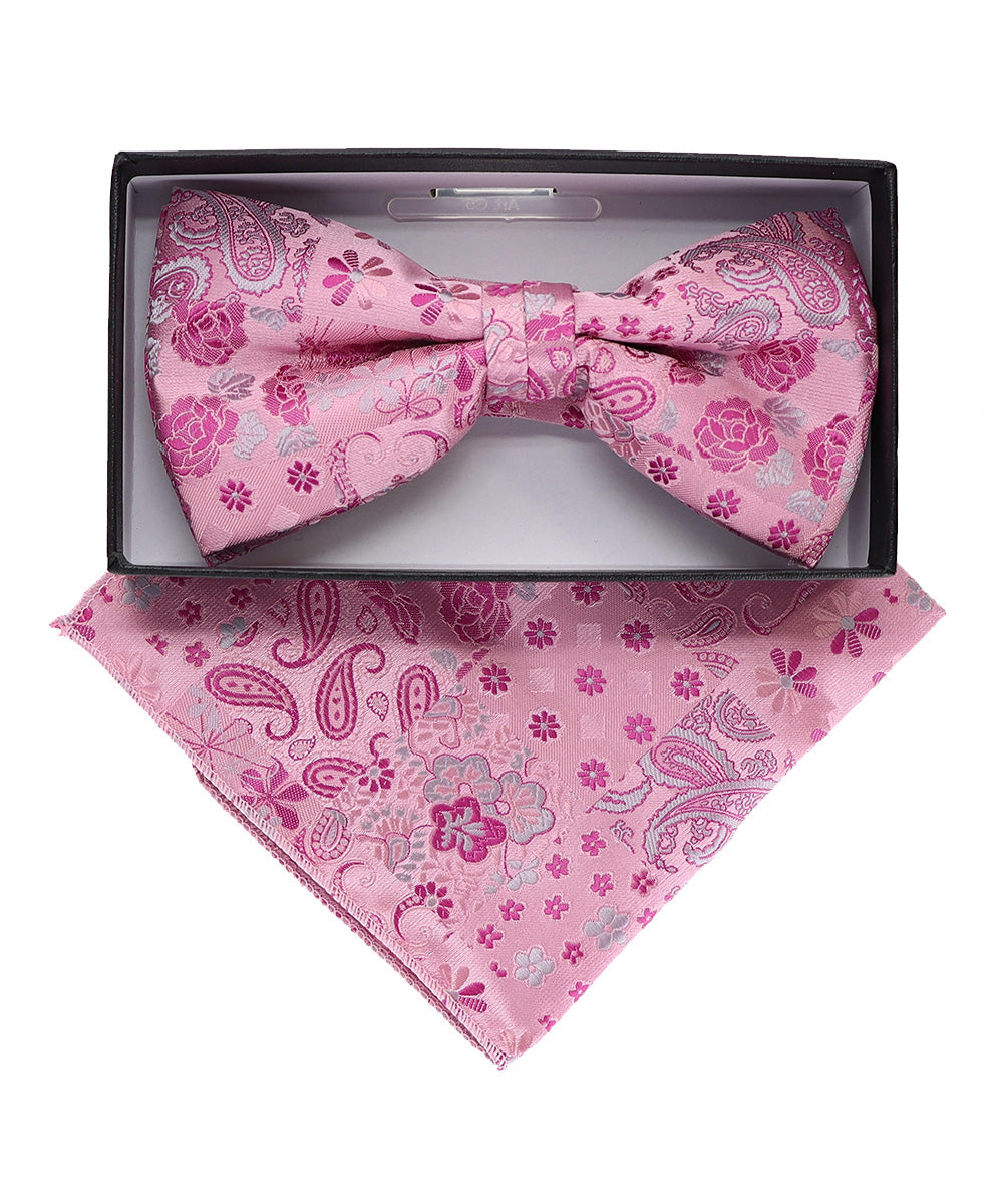 Vittorio Farina Men's Paisley Design Satin Bow Tie & Pocket Square in Gift Box