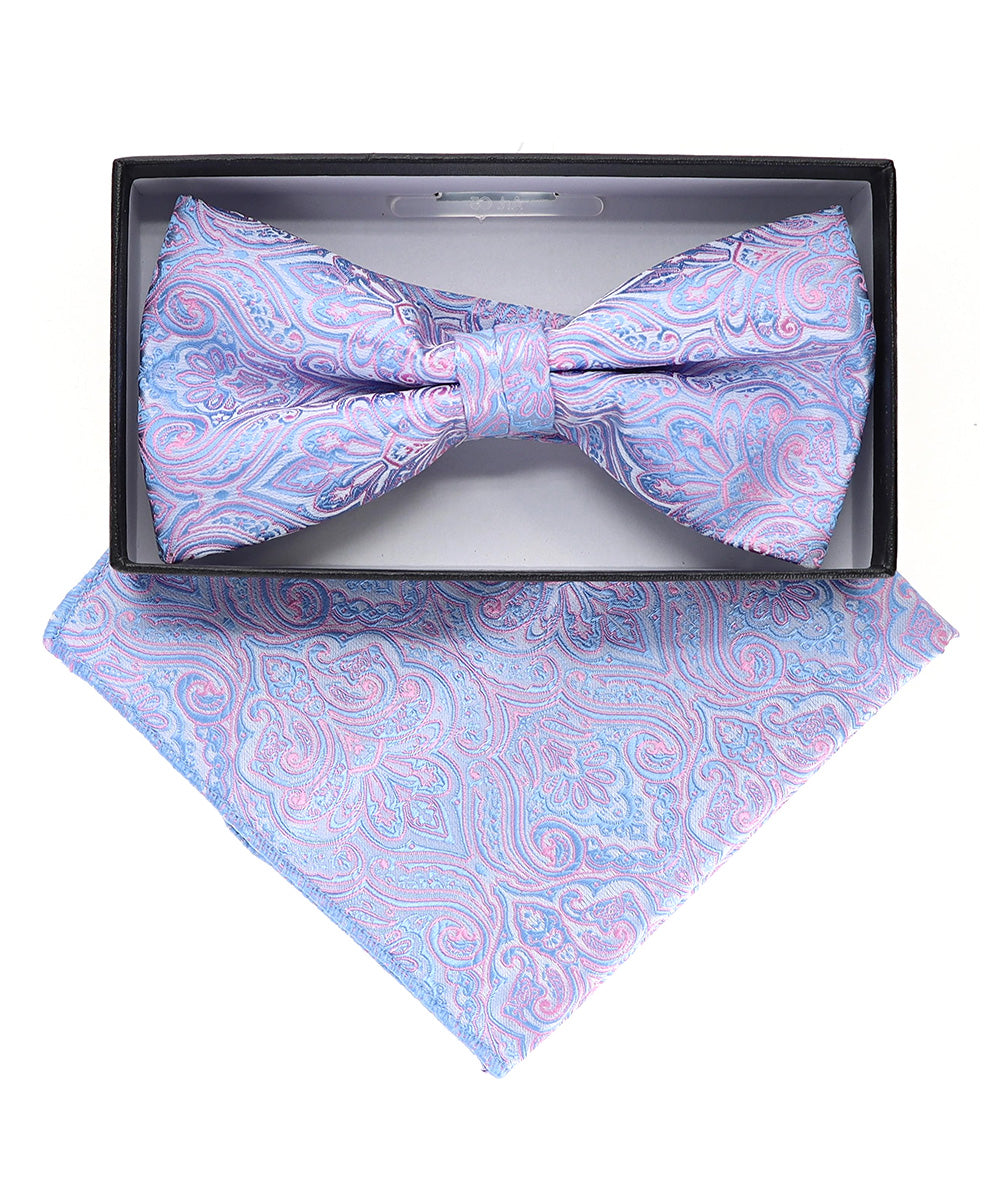 Vittorio Farina Men's Paisley Design Satin Bow Tie & Pocket Square in Gift Box