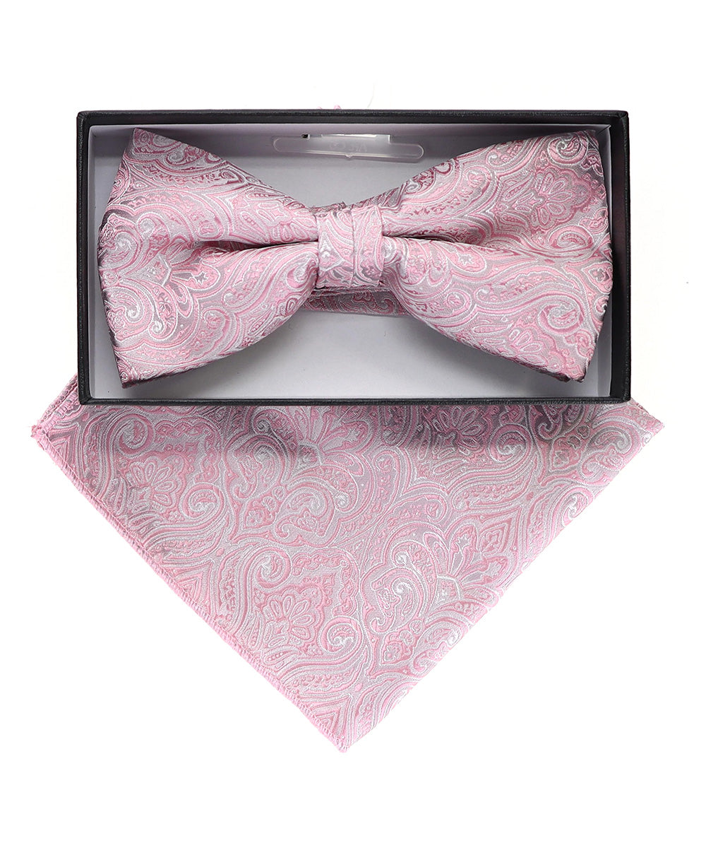 Vittorio Farina Men's Paisley Design Satin Bow Tie & Pocket Square in Gift Box