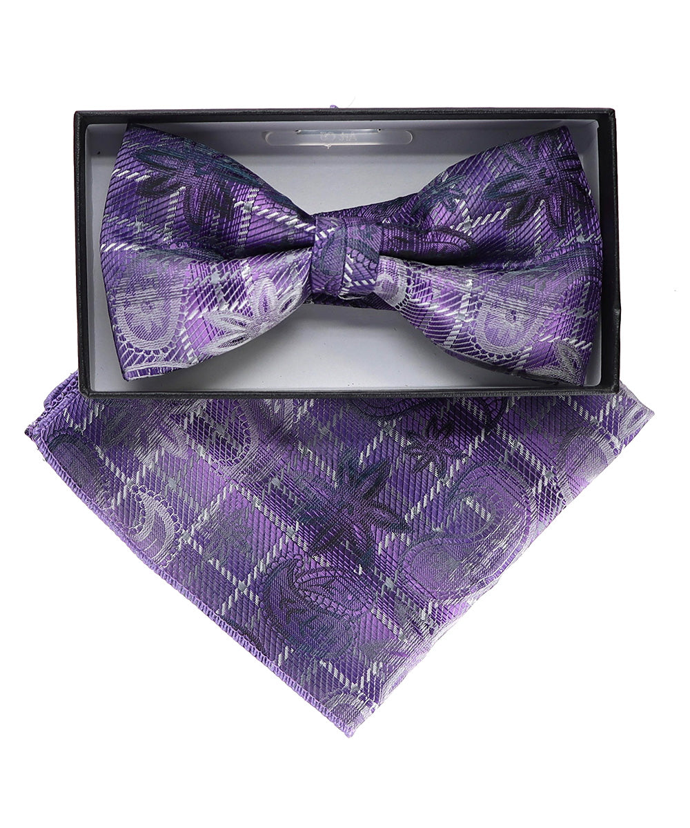 Vittorio Farina Men's Paisley Design Satin Bow Tie & Pocket Square in Gift Box