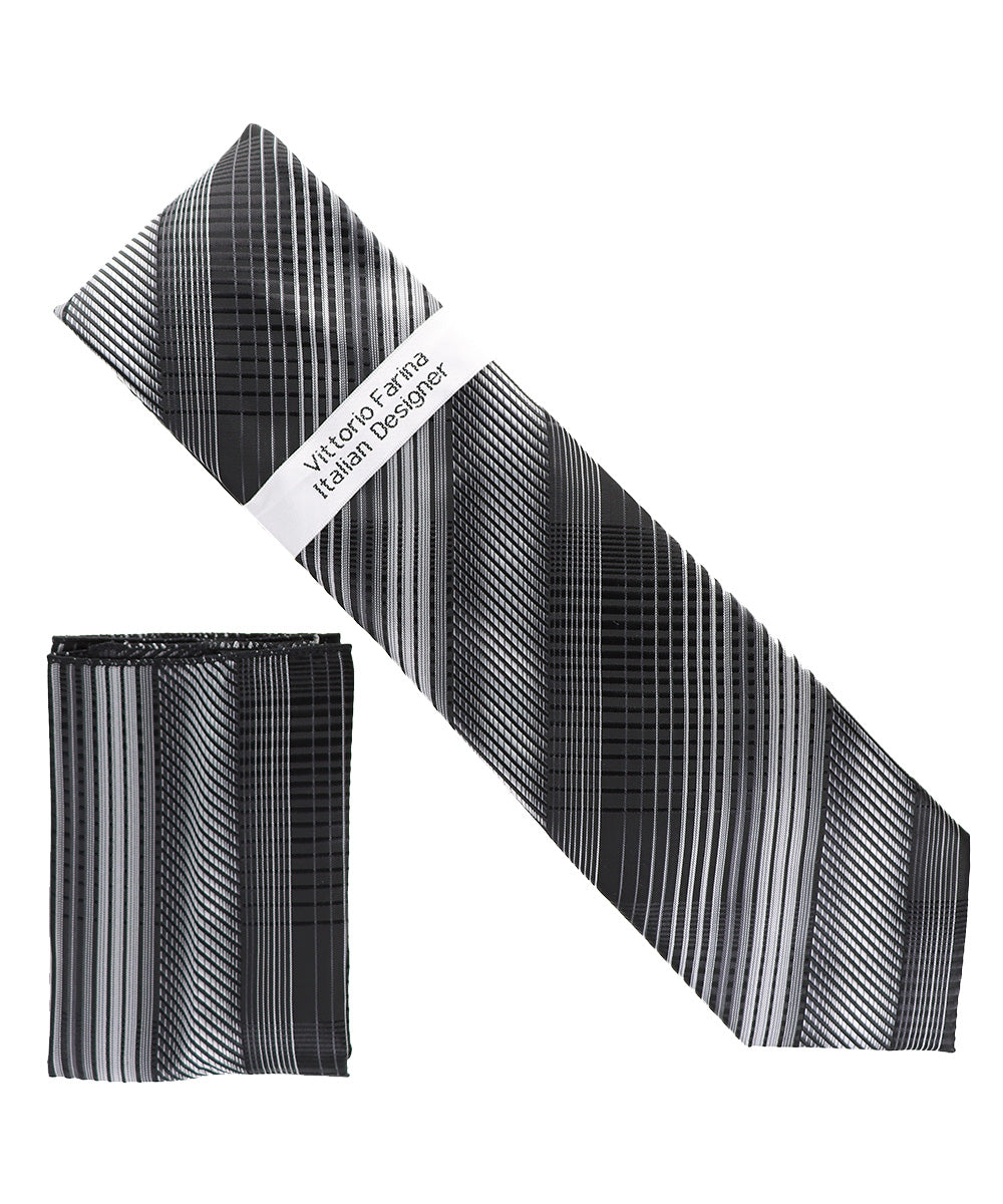 Vittorio Farina Men's Geometric Design Necktie & Pocket Square