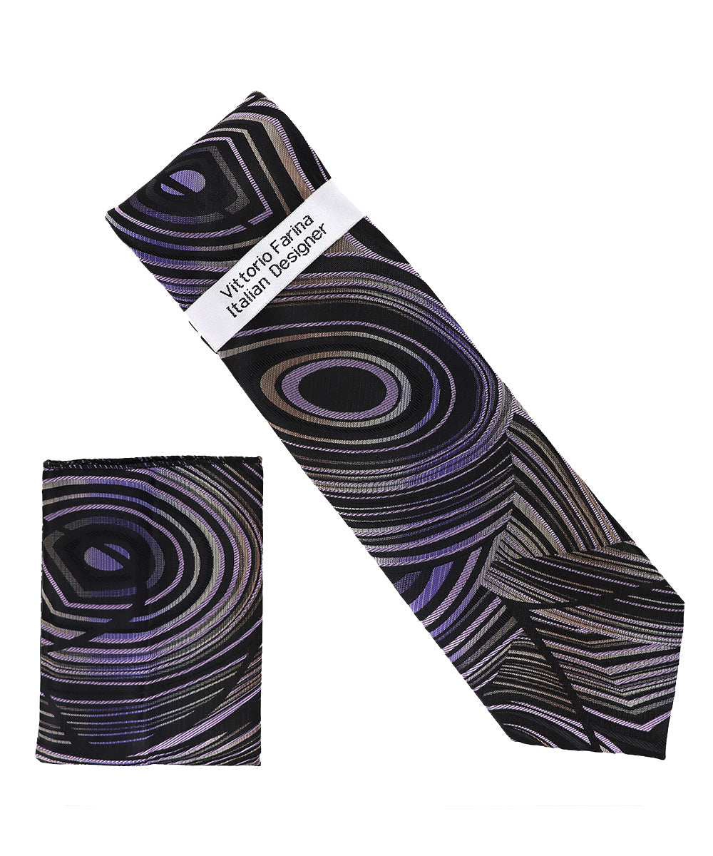 Vittorio Farina Men's Geometric Design Necktie & Pocket Square