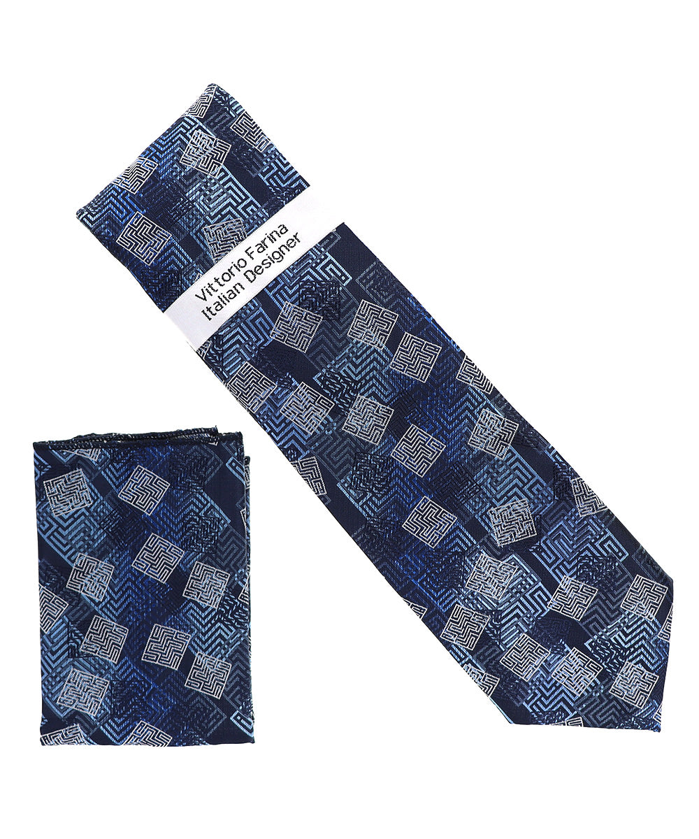 Vittorio Farina Men's Geometric Design Necktie & Pocket Square