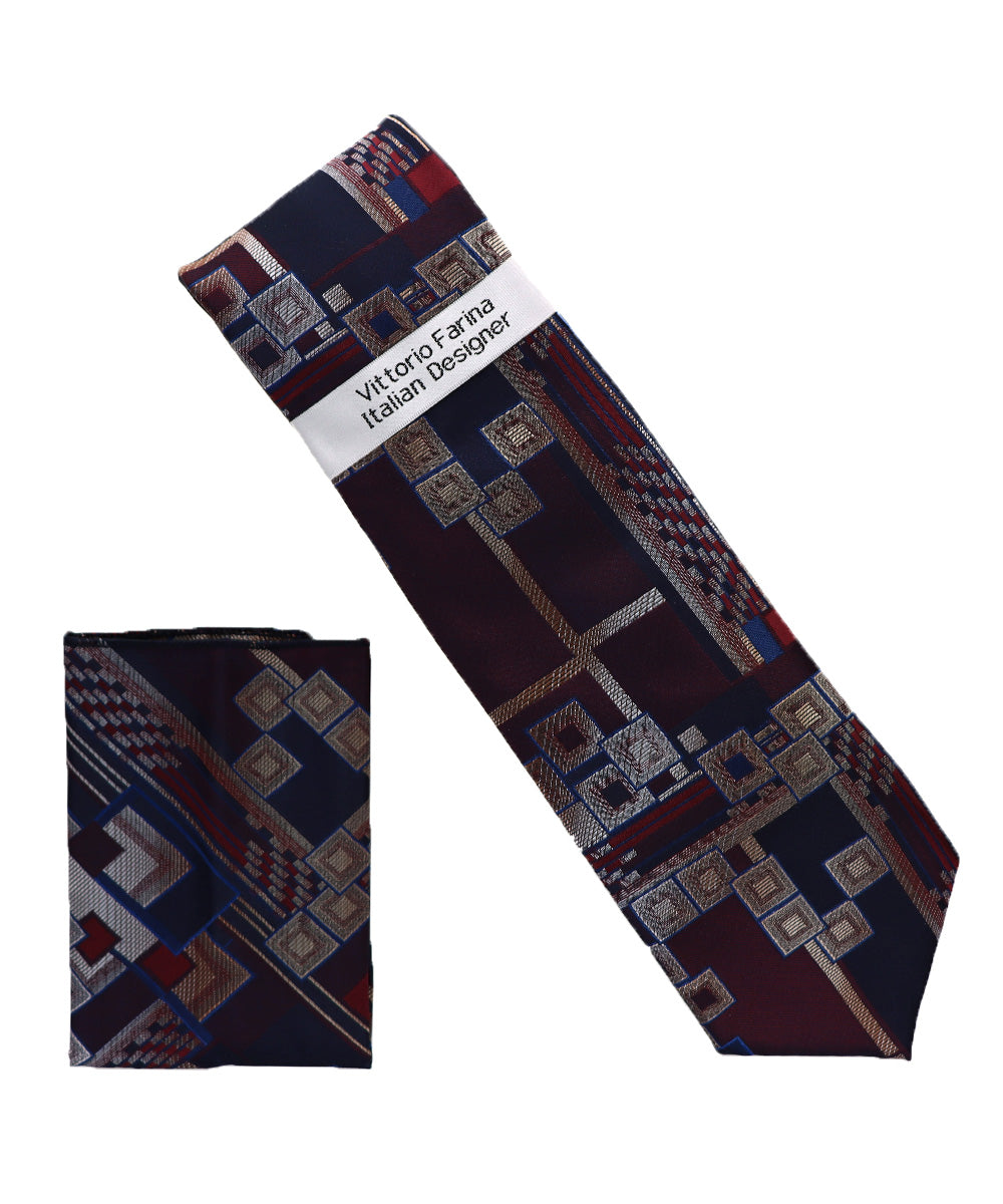 Vittorio Farina Men's Geometric Design Necktie & Pocket Square