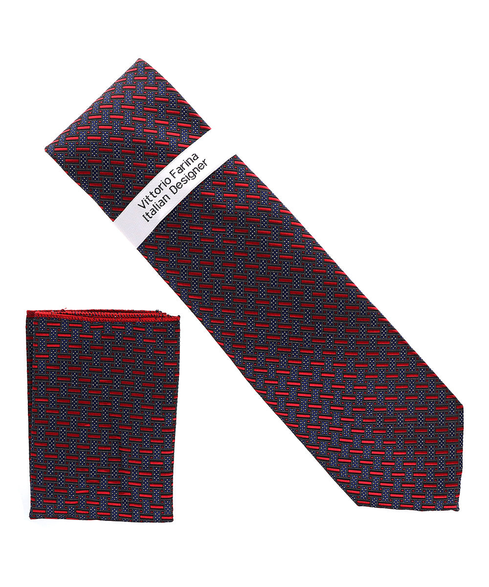 Vittorio Farina Men's Geometric Design Necktie & Pocket Square