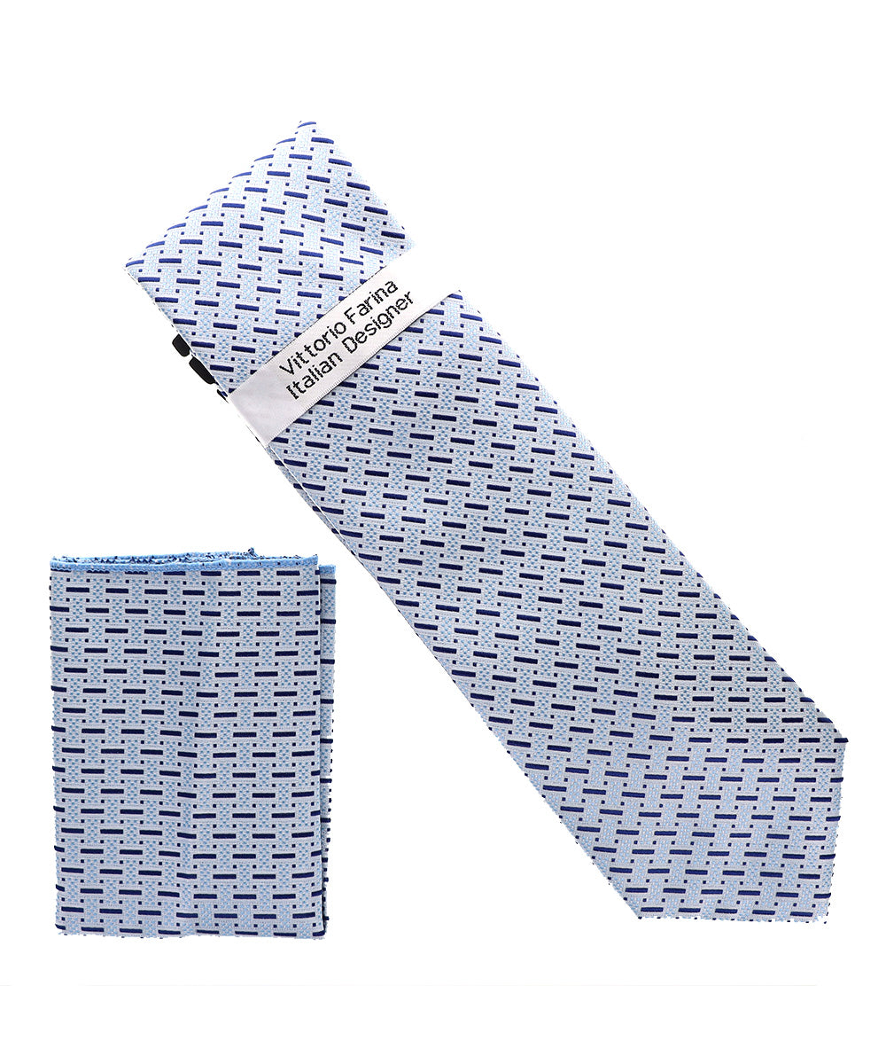 Vittorio Farina Men&#39;s Geometric Design Necktie &amp; Pocket Square