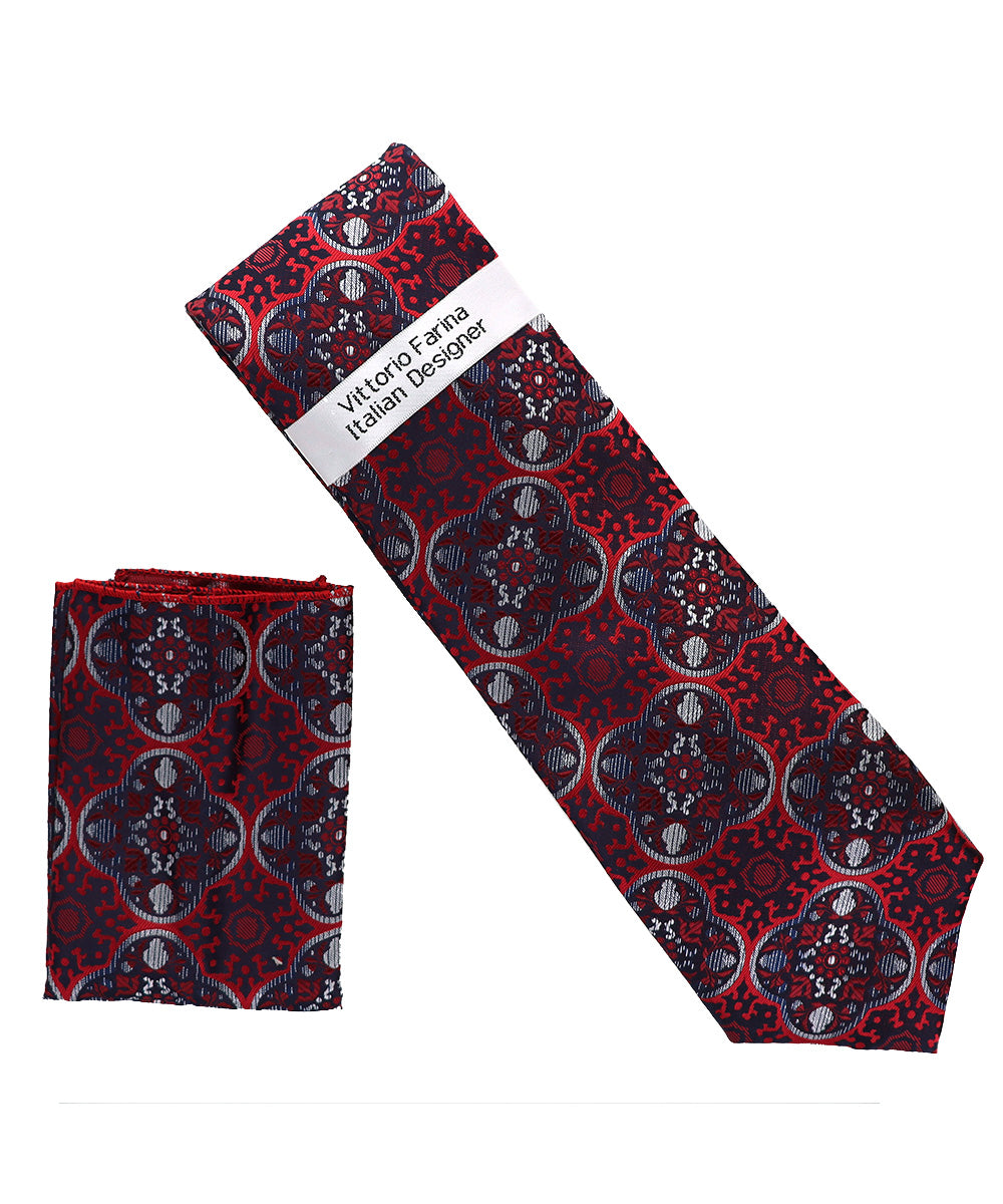 Vittorio Farina Men's Geometric Design Necktie & Pocket Square