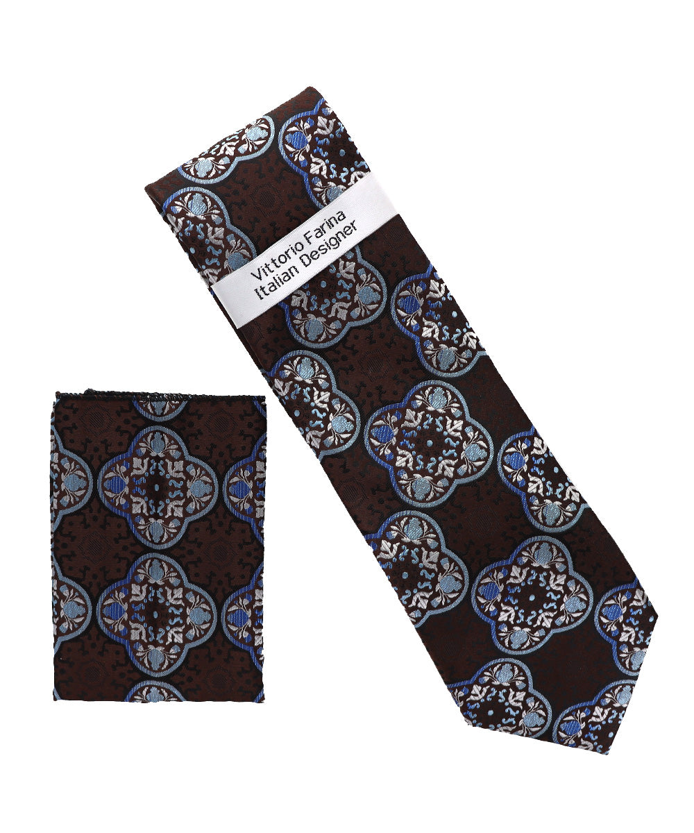 Vittorio Farina Men's Geometric Design Necktie & Pocket Square