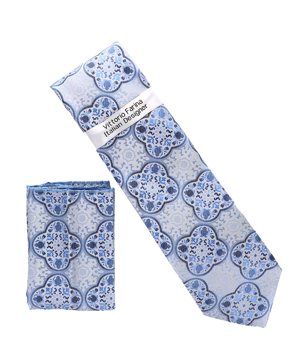 Vittorio Farina Men's Geometric Design Necktie & Pocket Square