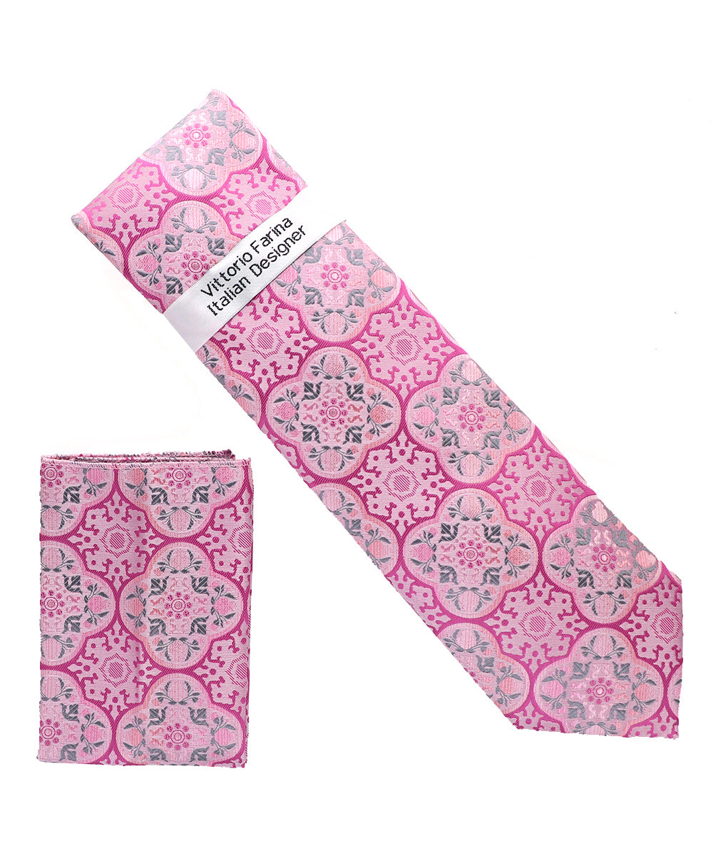 Vittorio Farina Men's Geometric Design Necktie & Pocket Square