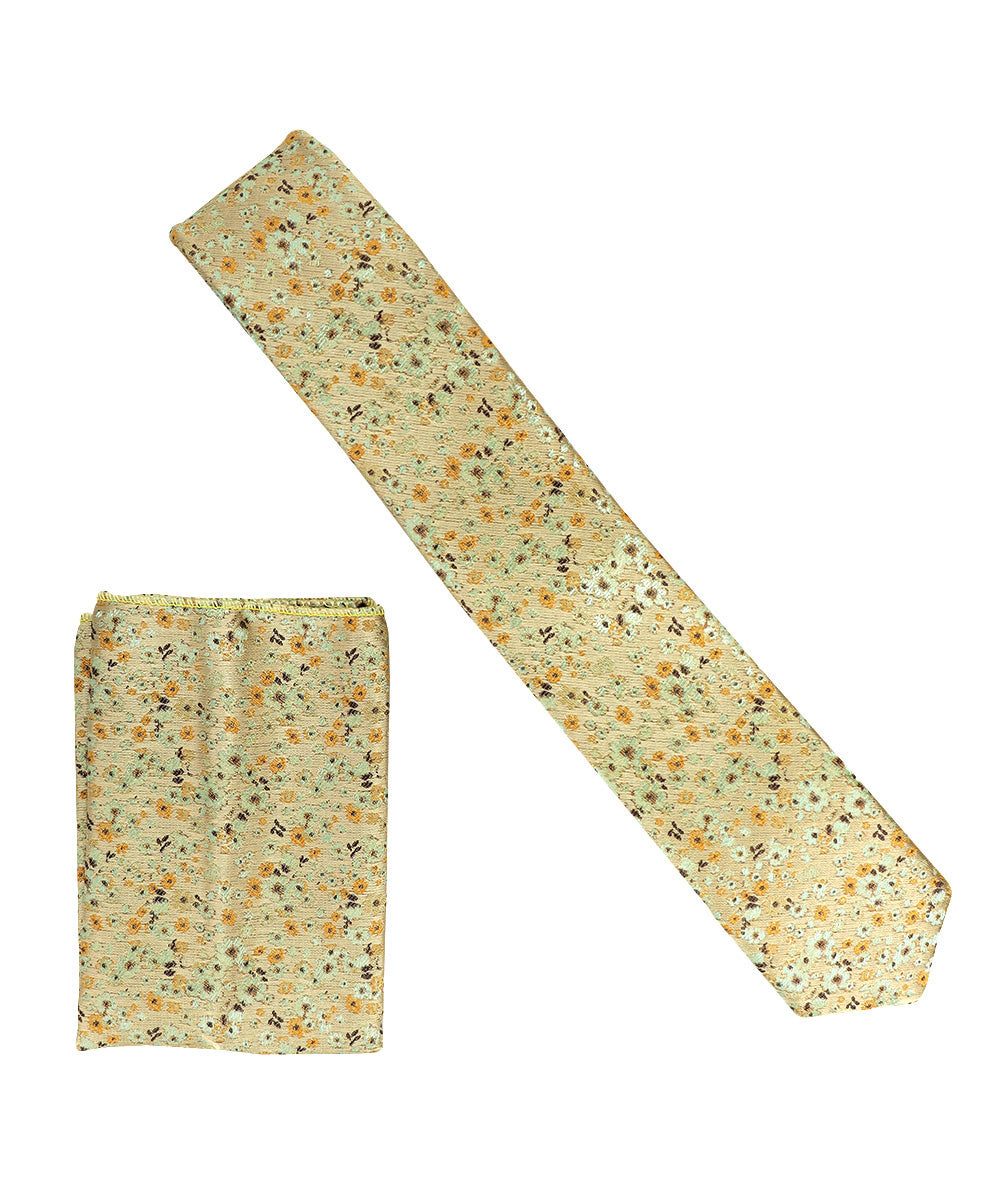 Vittorio Farina Men's Skinny Design Satin Necktie and Pocket Square