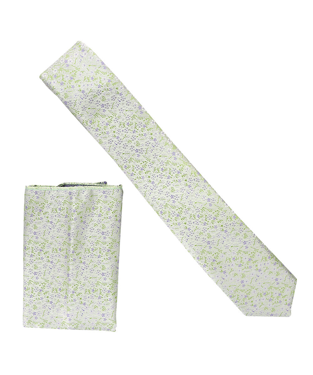 Vittorio Farina Men's Skinny Design Satin Necktie and Pocket Square