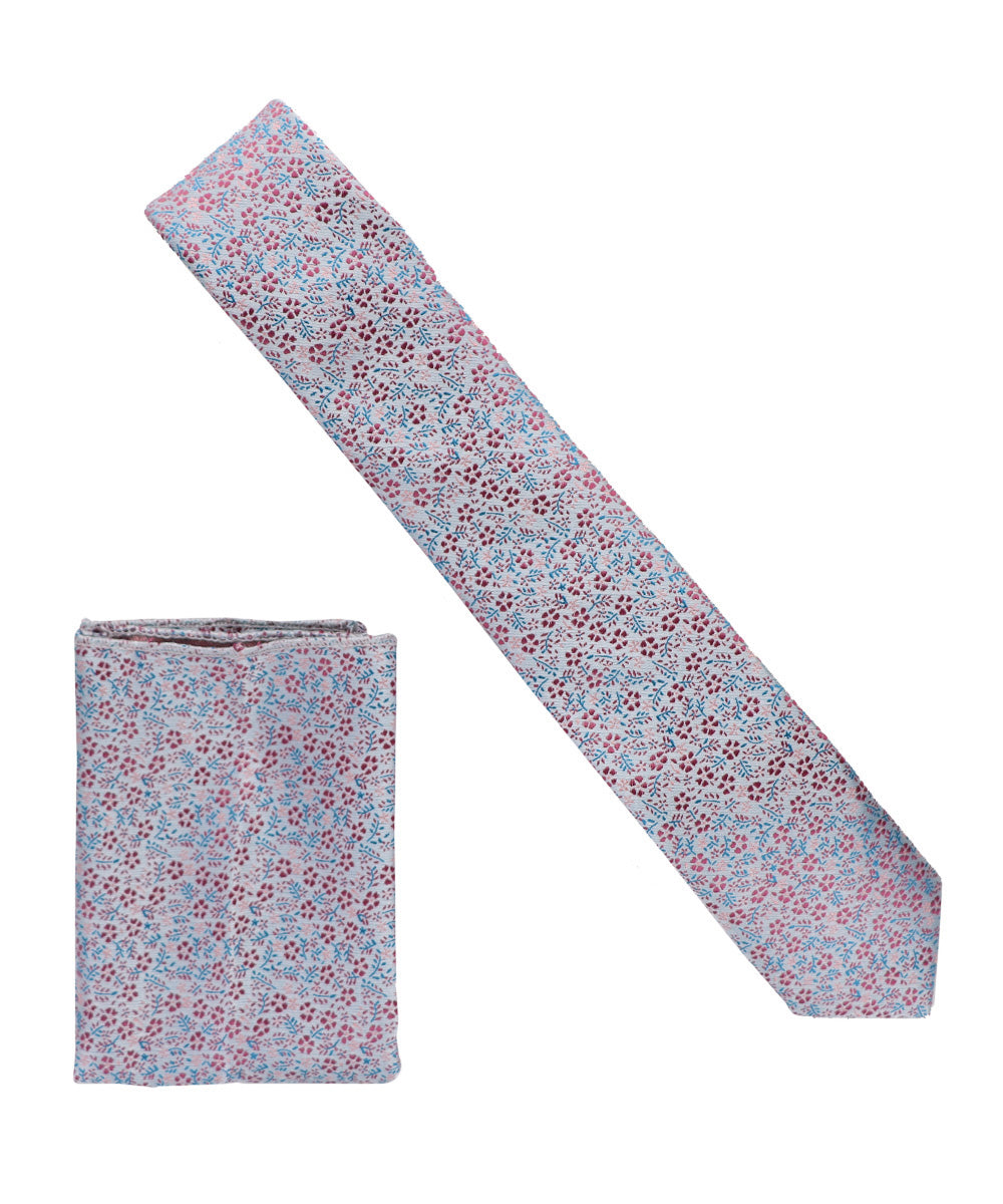 Vittorio Farina Men's Skinny Design Satin Necktie and Pocket Square