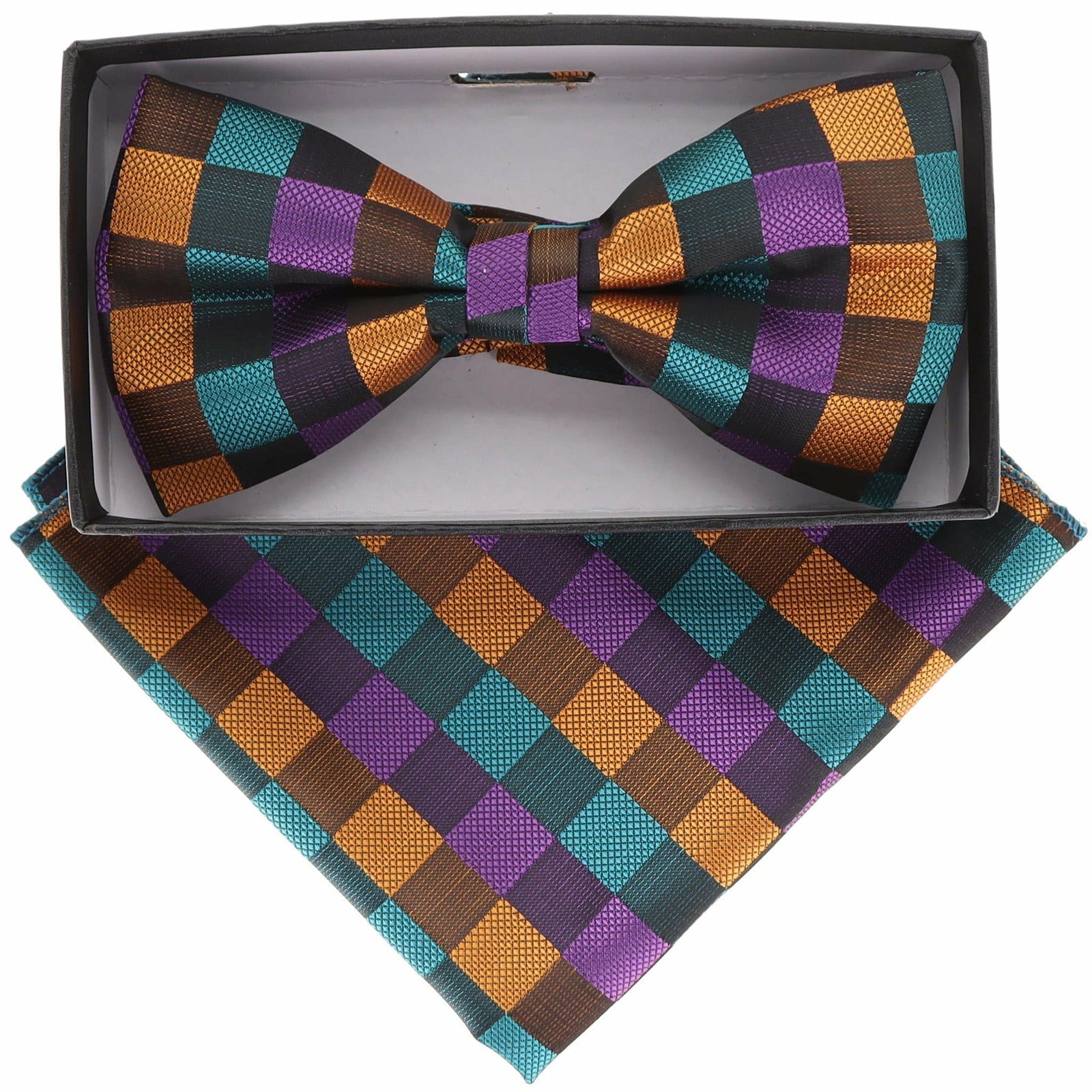 Vittorio Farina Geometric Designer Bow Tie & Pocket Square - BH-21071 - Classy Cufflinks