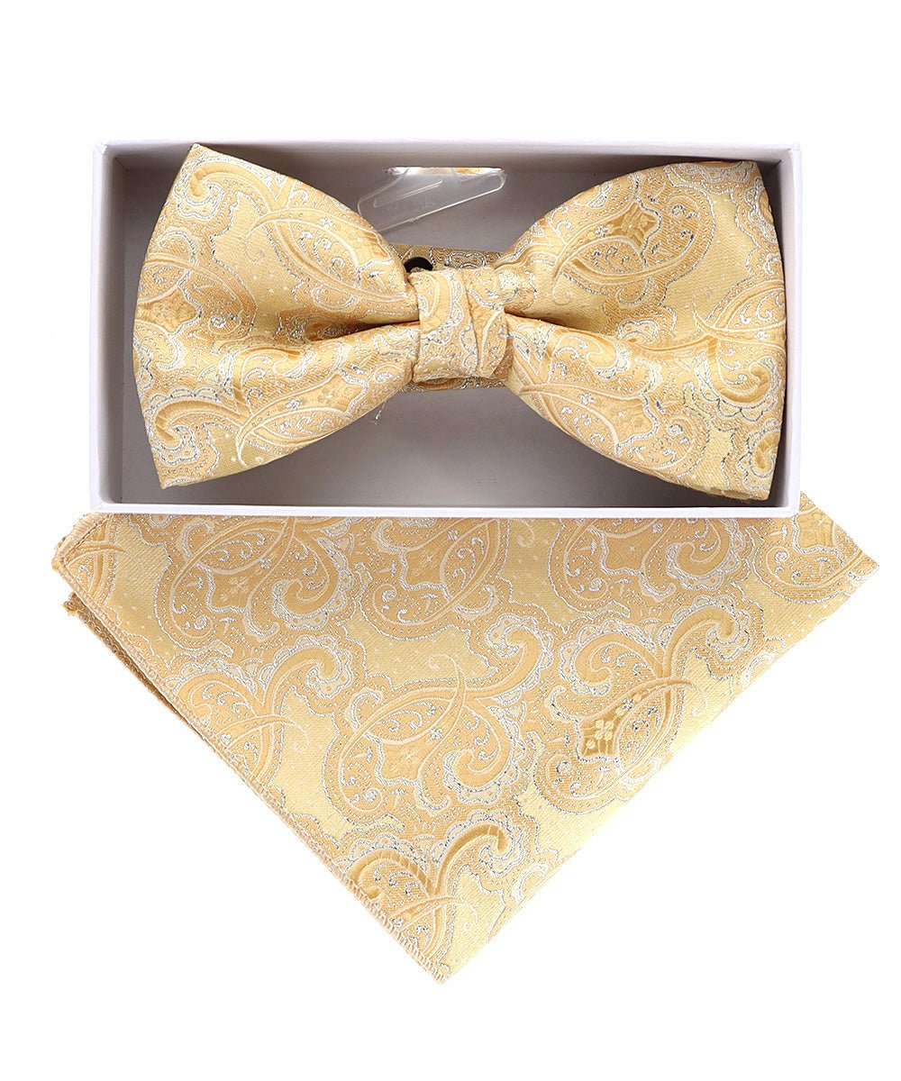 Vittorio Farina Metallic Designer Bow Tie & Pocket Square - bhm - 050 - Classy Cufflinks