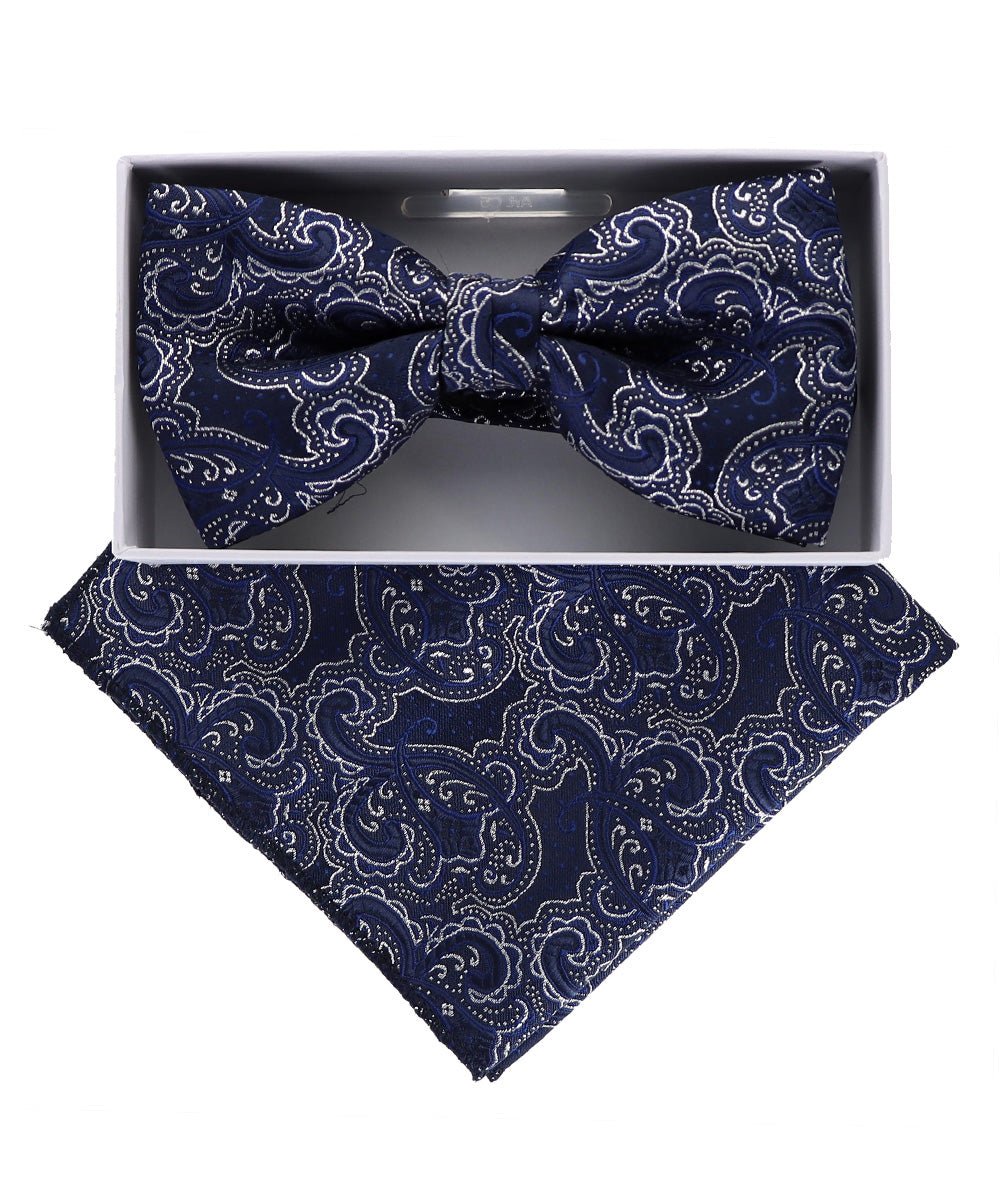 Vittorio Farina Metallic Designer Bow Tie & Pocket Square - bhm - 051 - Classy Cufflinks