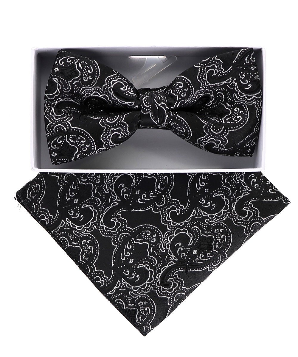 Vittorio Farina Metallic Designer Bow Tie & Pocket Square - bhm - 053 - Classy Cufflinks