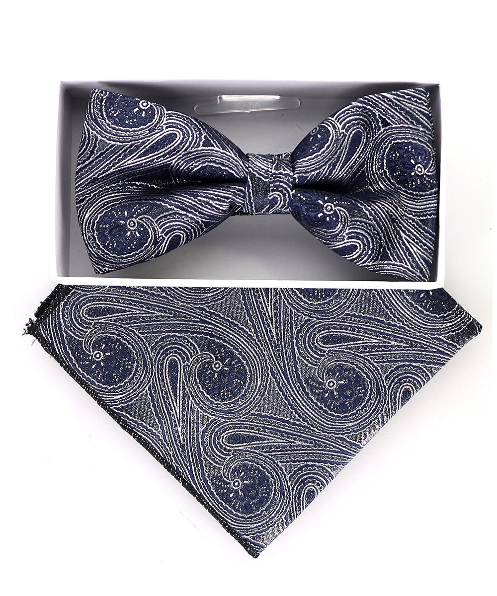 Vittorio Farina Metallic Designer Bow Tie & Pocket Square - bhm - 057 - Classy Cufflinks