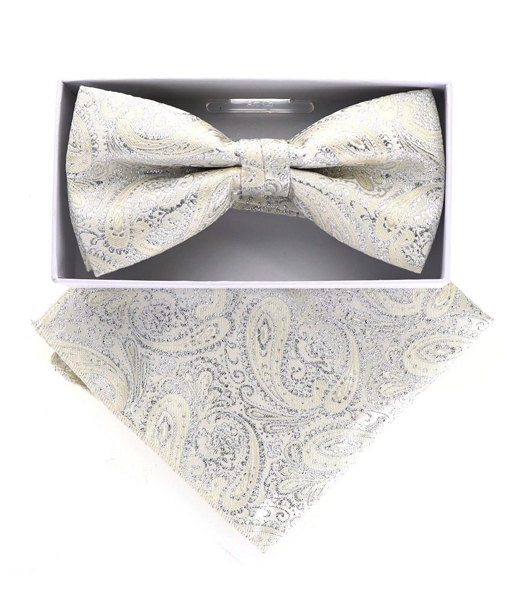 Vittorio Farina Metallic Designer Bow Tie & Pocket Square - bhm - 068 - Classy Cufflinks