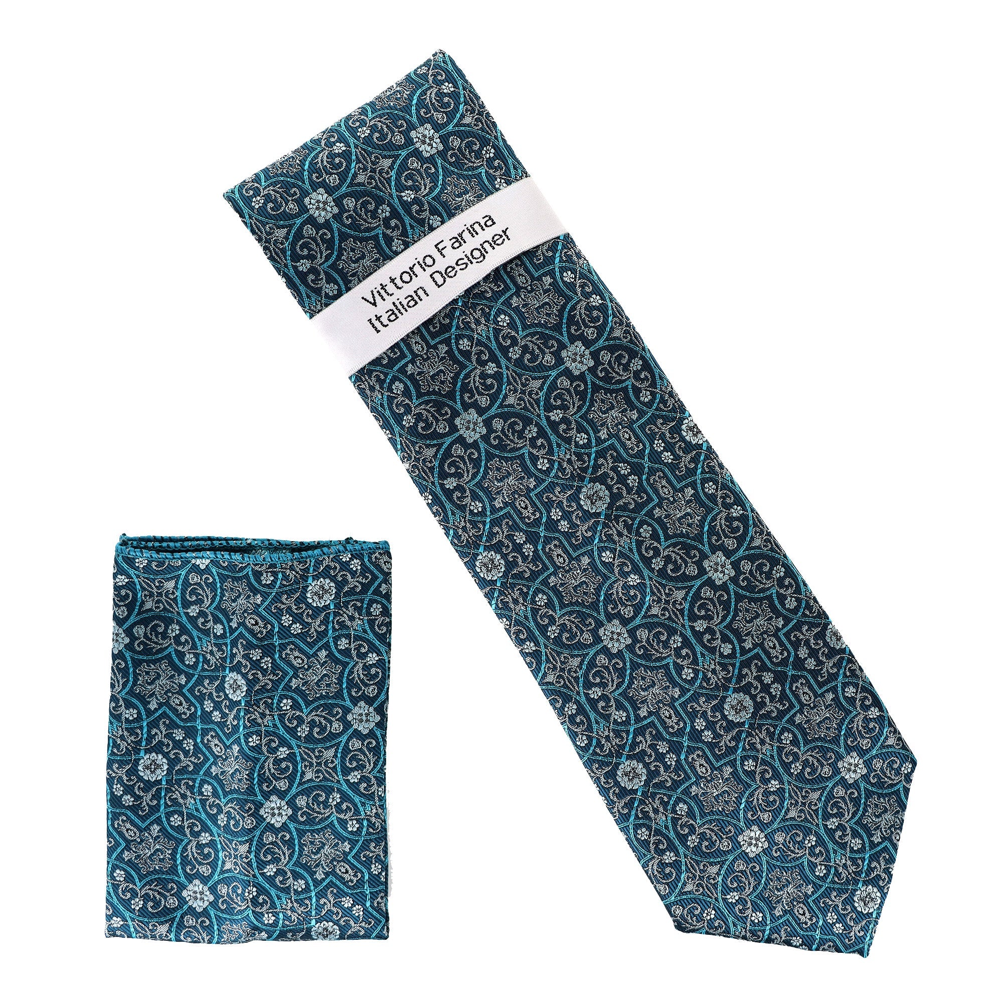 Vittorio Farina Floral Designer Necktie & Pocket Square - NH - D - 1362 - Classy Cufflinks