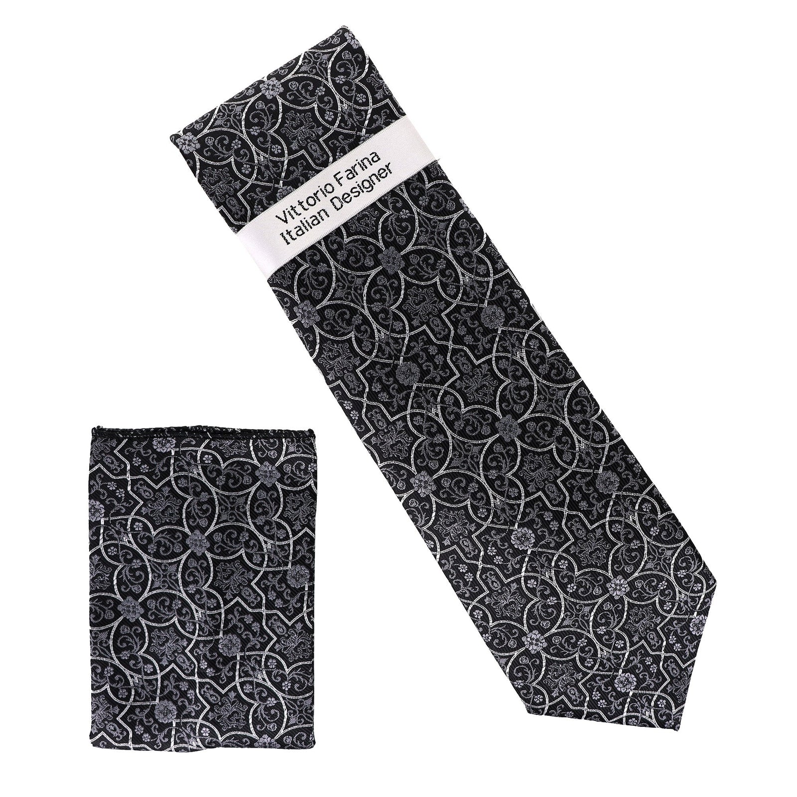 Vittorio Farina Floral Designer Necktie & Pocket Square - NH - D - 1363 - Classy Cufflinks