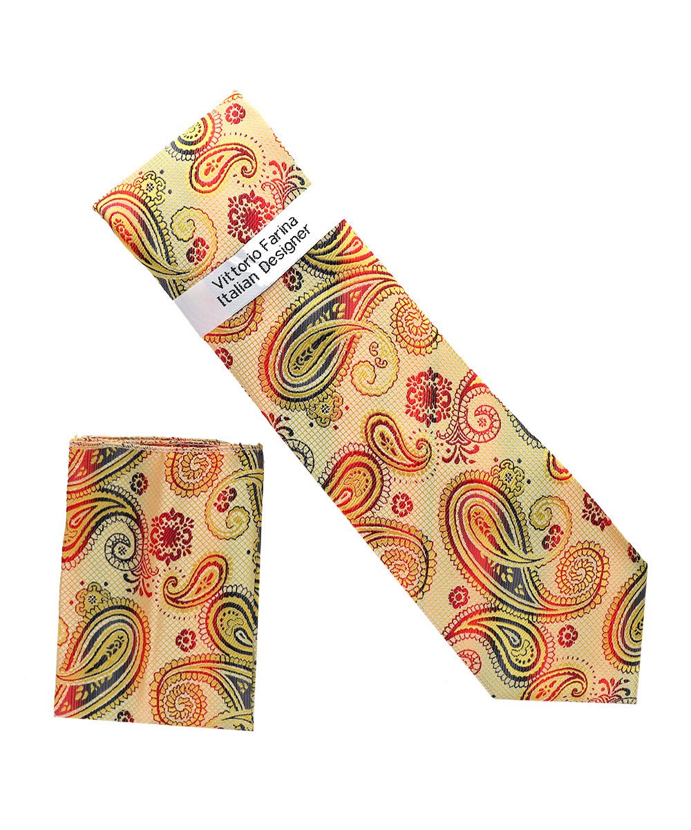 Vittorio Farina Paisley Designer Necktie & Pocket Square - NH - D - 1365 - Classy Cufflinks