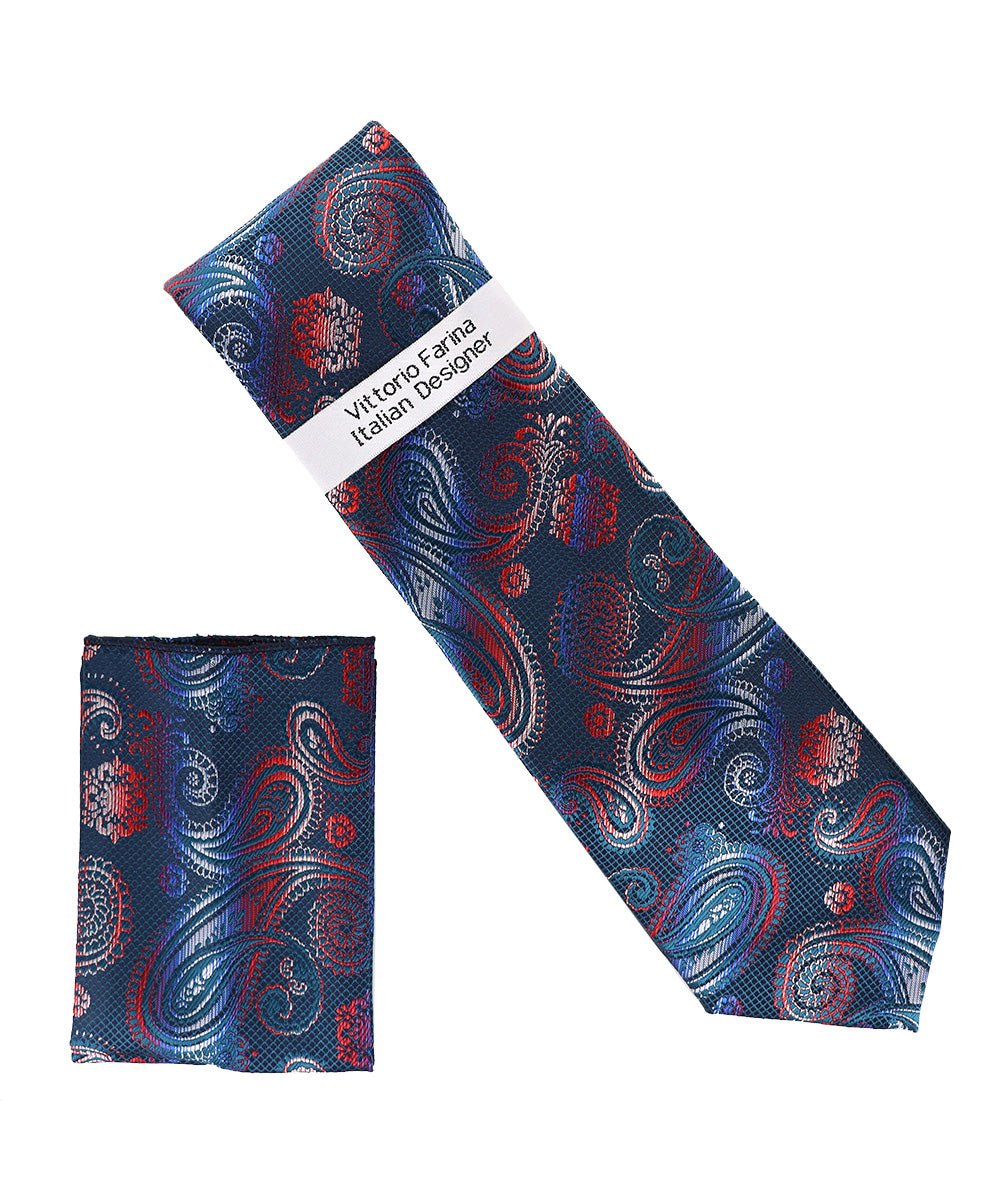 Vittorio Farina Paisley Designer Necktie & Pocket Square - NH - D - 1367 - Classy Cufflinks