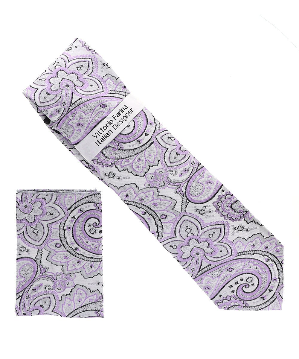 Vittorio Farina Paisley Designer Necktie &amp; Pocket Square - NH - D - 1375 - Classy Cufflinks