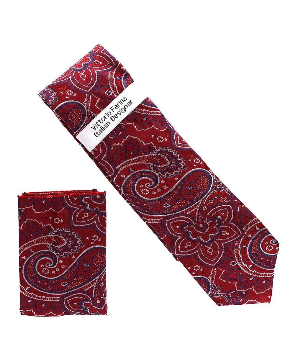 Vittorio Farina Paisley Designer Necktie & Pocket Square - NH - D - 1377 - Classy Cufflinks