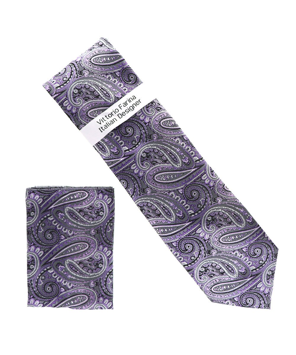 Vittorio Farina Paisley Designer Necktie & Pocket Square - NH - D - 1380 - Classy Cufflinks