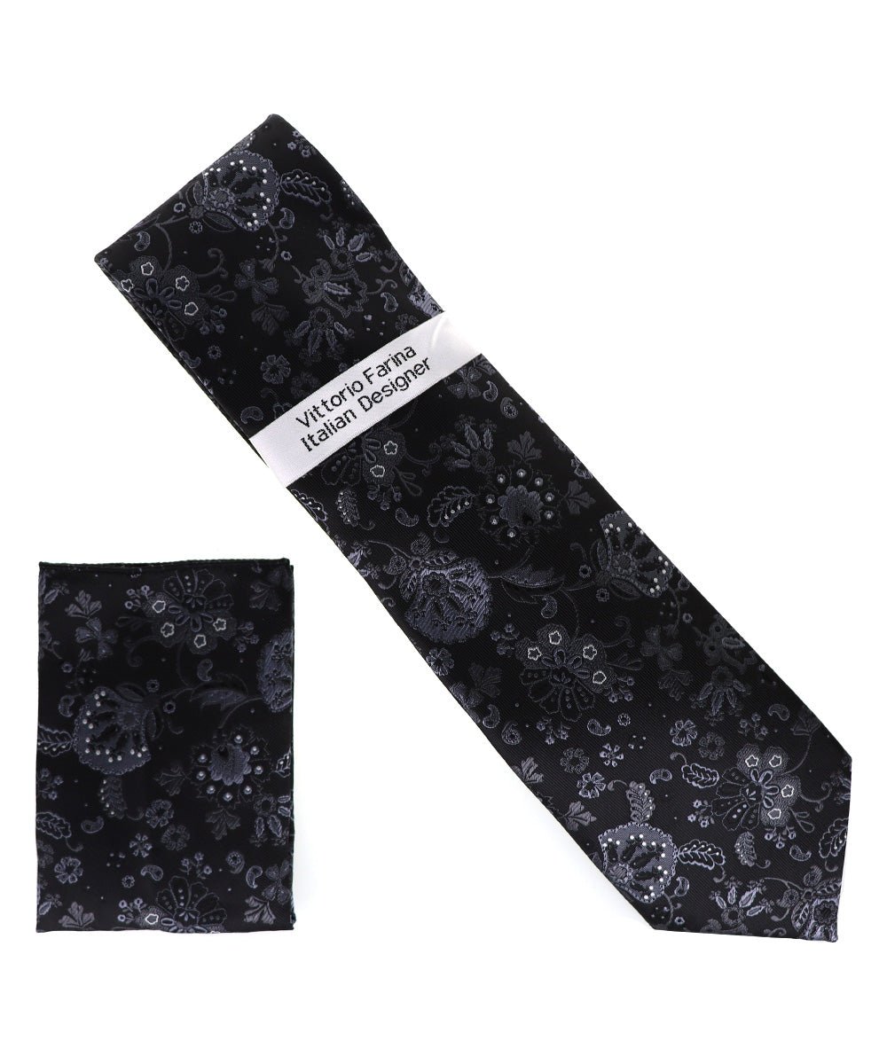 Vittorio Farina Floral Designer Necktie & Pocket Square - NH - D - 1385 - Classy Cufflinks