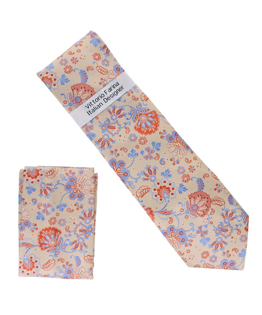 Vittorio Farina Floral Designer Necktie & Pocket Square - NH - D - 1386 - Classy Cufflinks