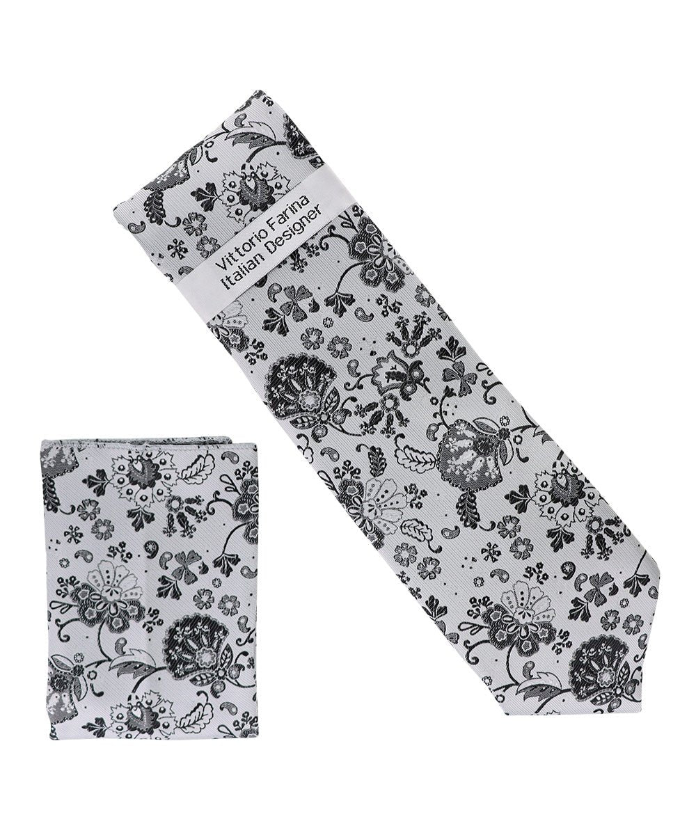 Vittorio Farina Floral Designer Necktie & Pocket Square - NH - D - 1387 - Classy Cufflinks