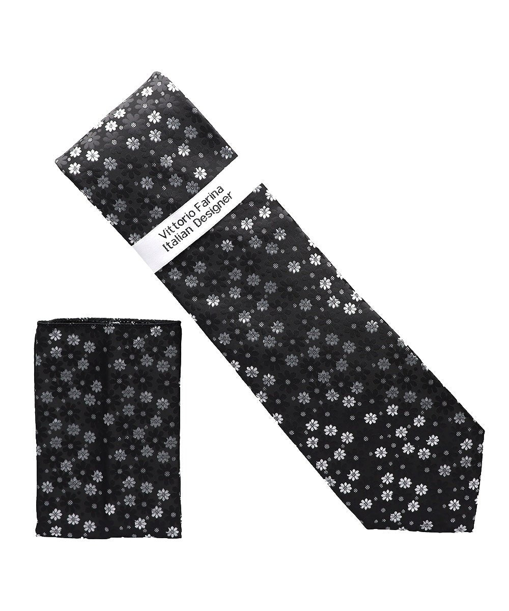 Vittorio Farina Floral Designer Necktie & Pocket Square - NH - D - 1403 - Classy Cufflinks