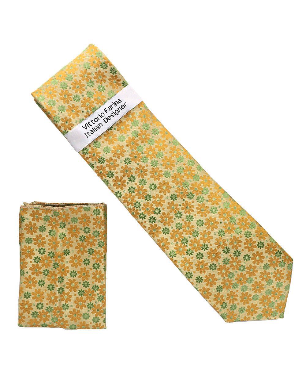 Vittorio Farina Floral Designer Necktie & Pocket Square - NH - D - 1404 - Classy Cufflinks