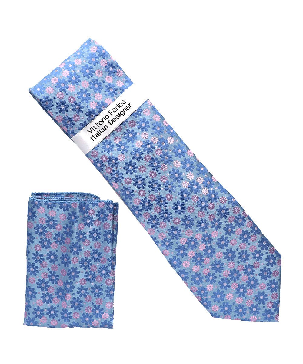 Vittorio Farina Floral Designer Necktie & Pocket Square - NH - D - 1405 - Classy Cufflinks